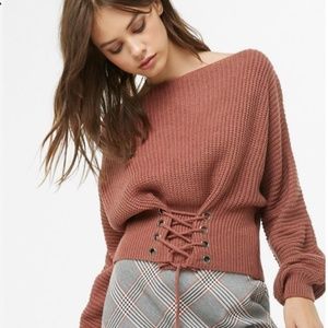 ISO!! Ribbed Boat Neck Lace-Up Sweater